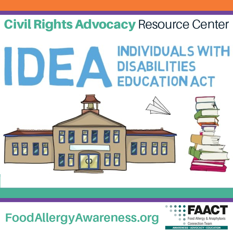 Civil Rights Advocacy Resource Center IDEA poster with book stack and school clip art