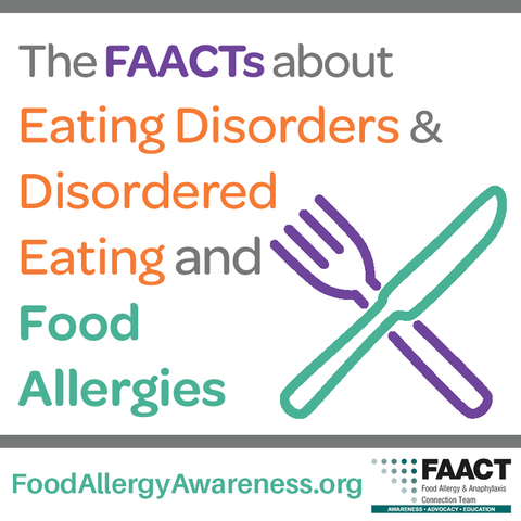 "The FAACTs about Eating Disorders & Disordered Eating and Food Allergies" with fork and knife icon