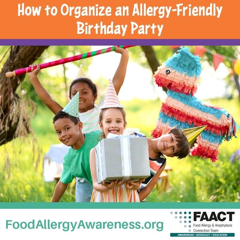 "How to Organize an Allergy-Friendly Birthday Party" with kids with party items